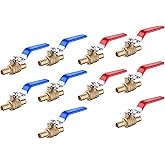 10Pcs EFIELD 1/2" PEX Barb Crimp Brass Ball Valve(VALVE001-10) | Full Port Water Stop Shut-off Valve, Red (Hot) and Blue (Cold) Level