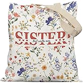 APJYM Sister Gifts Floral Tote Bag, Mother's Day Birthday Gifts for Sister from Grandkids Grandsons Granddaughters Canvas Tote Bags for Women, Reusable Grocery Shopping Bag