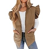 Valphsio Women's Puffer Vests Ruffle Sleeve Winter Button Down Padded Gilet with Pockets