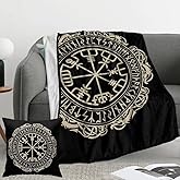 Viking Throw Blanket 50x40 Inch, Viking Design Magical Runic Compass Lightweight Soft Microfiber Throw Blanket with 18x18 Inch Pillowcase Perfect for Bed and Sofa