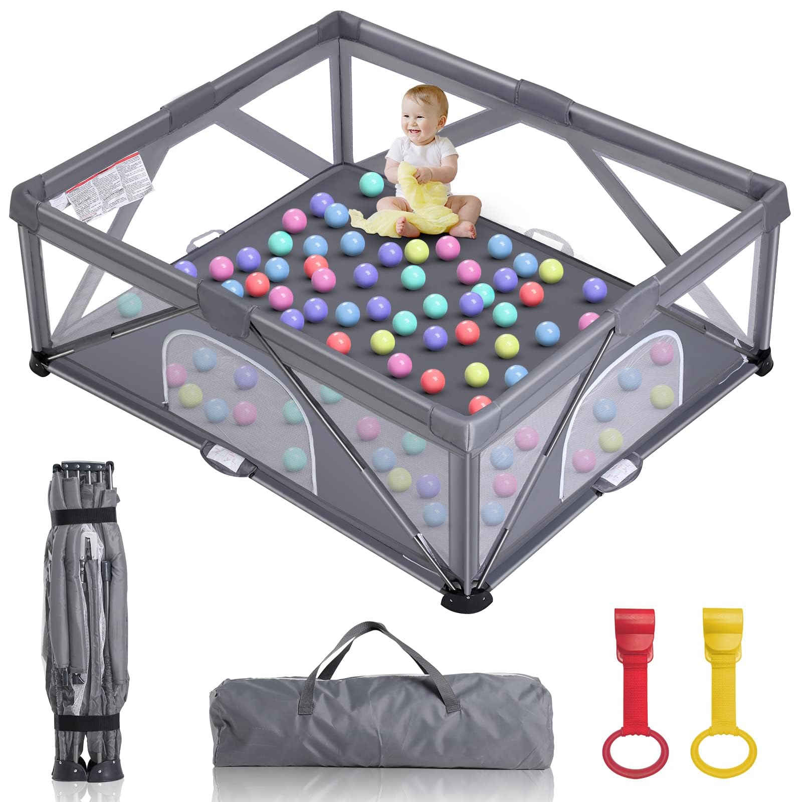 Photo 1 of (PARTIAL SET) (UNTESTED) (WHITE) GENTEACO Foldable Baby Playpen, Extra Large Play Pen for Babies and Toddlers, Baby Fence Play Yard, Safety Kids Portable Playpin Indoor&Outdoor (59"X71",Dark WHITE) 