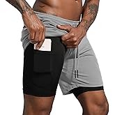 Leidowei Men's 2 in 1 Workout Running Shorts Lightweight Training Yoga Gym 7" Short with Zipper Pockets