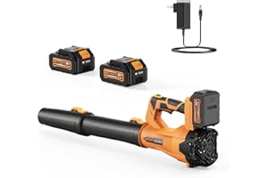 MECANTO Leaf Blower Cordless, 650 CFM/170 MPH, 6-Speed Levels with 2 X 4.0Ah Battery, Handheld Leaf Blower, Electric Blowers for Lawn Care, Garden, Yard (Yellow & 2 Battery)