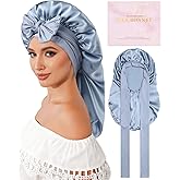AWAYTR Silk Bonnet for Long Hair - 100% Mulberry Silk Bonnet for Sleeping Women or Kids with Adjustable Elastic Band