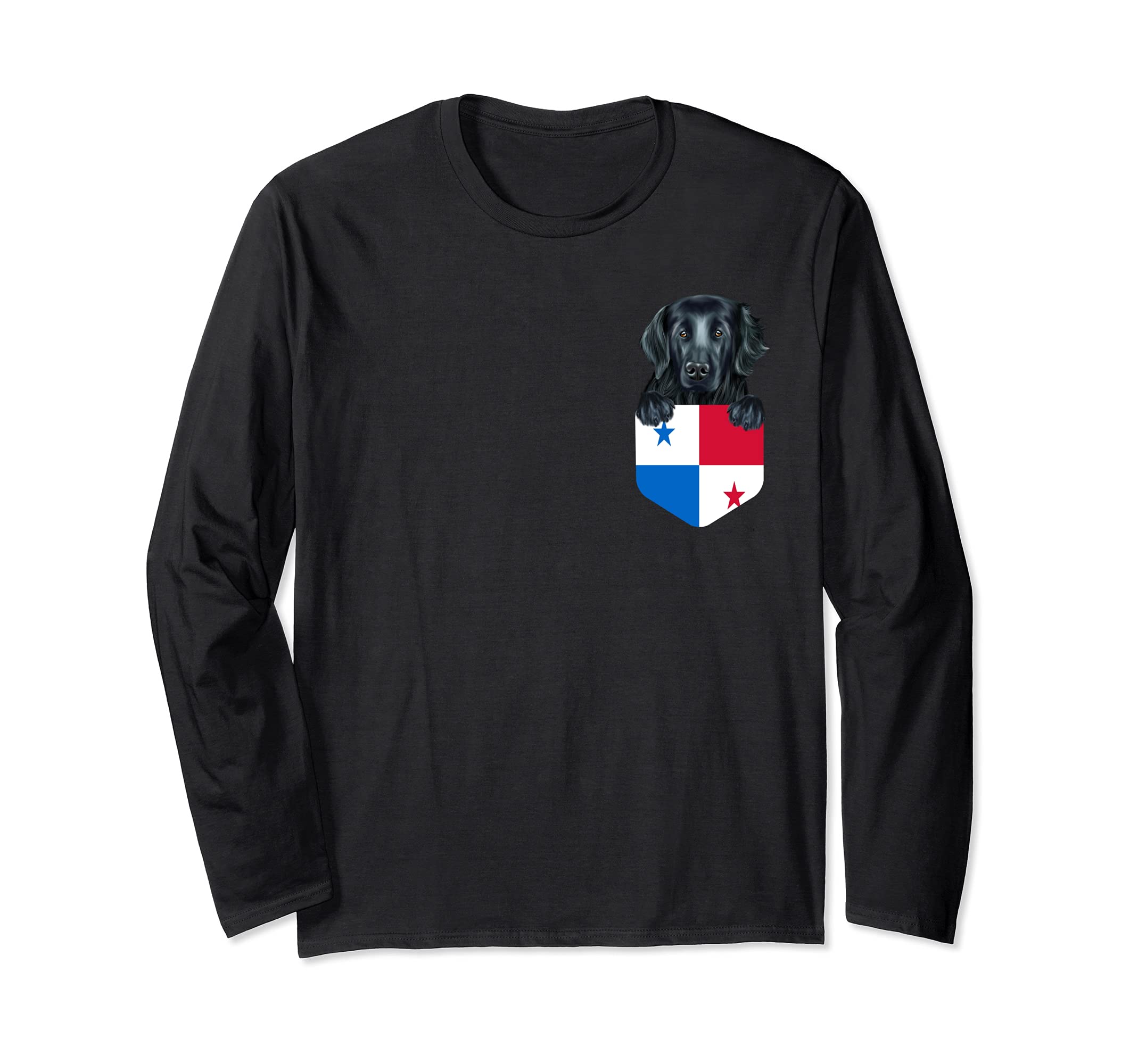 Panama Flag Flat-Coated Retriever Dog In Pocket Long Sleeve T-Shirt