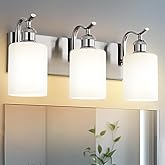 JAZAVA Milk Glass Bathroom Light, 3-Light Vanity Light Fixture, Brushed Nickel Wall Sconce, VL01BNW-3