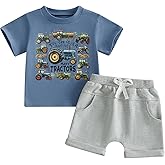 Kupretty Toddler Baby Boy Clothes 12 18 24 Month 2T 3T Summer Outfit Retro Farm Tractor Tee Shirts T-Shirt + Shorts Set