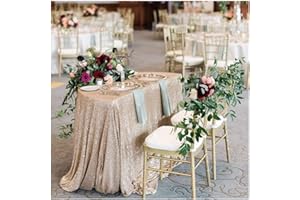 Fanqisi Sequin Wedding Tablecloths 50x102Inches Champagne Blush Seamless Sparkly Table Cover for Party Events Outdoor Dinner Cake Table Decor