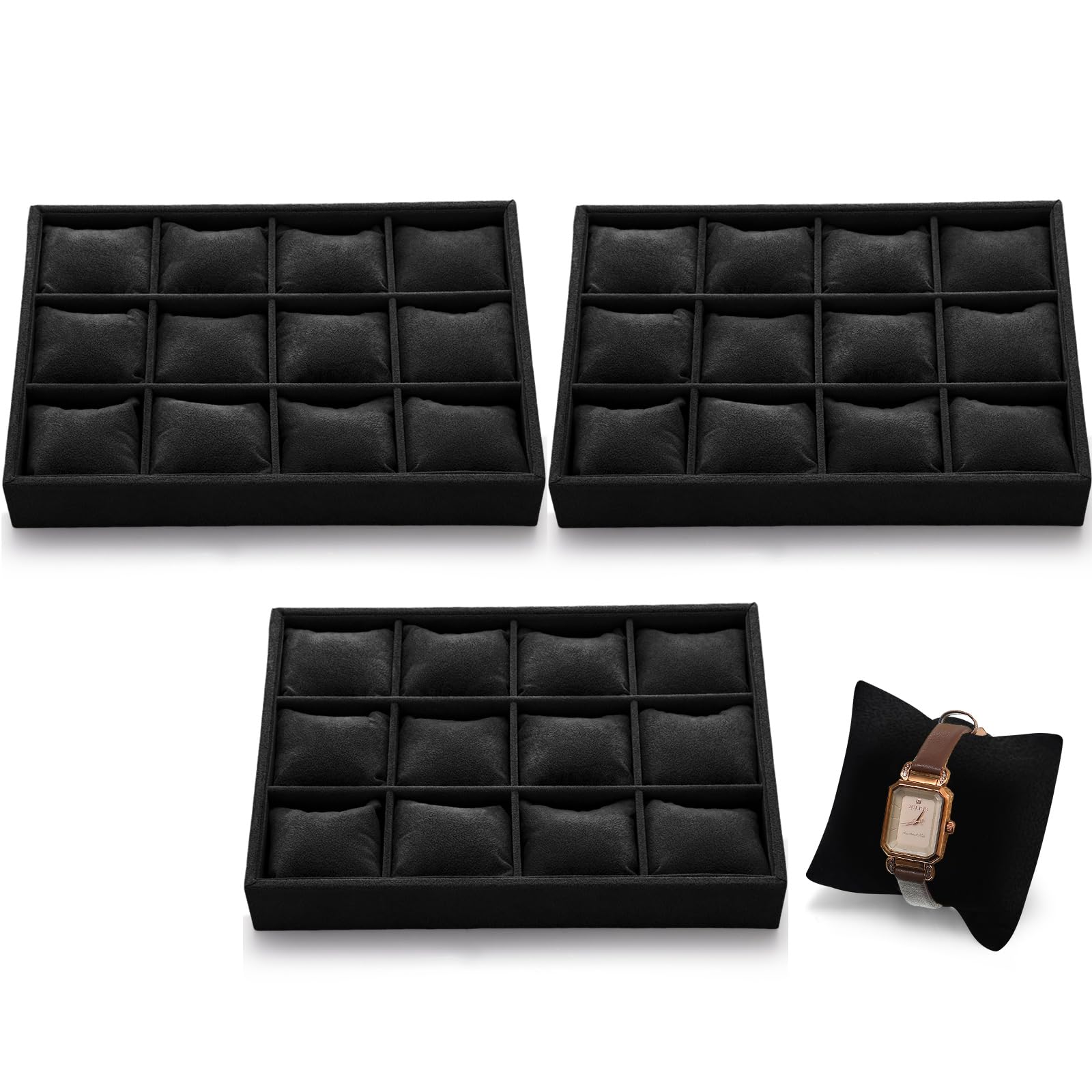 Photo 1 of Sureio 36 Slots Grid Watch Drawer Organizer Bracelet Pillows for Jewelry Display Watch Tray Holder for Women Girls Gifts(Black)