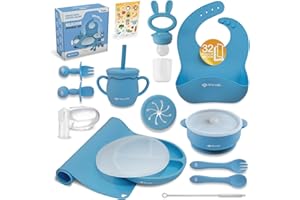 Bluubi Silicone Baby Feeding Set - Infant Tableware for First Foods & Baby, Led Weaning (0+ Months), Easy to Clean, Durable, Perfect for Baby Boy or Girl, Solid Feeding - Blue - Deluxe