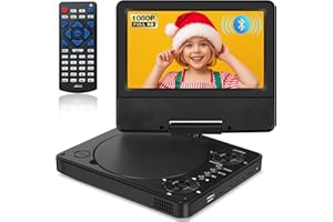 HotHat 9.5" Portable DVD Player for Kids & Car - 7.5" HD Swivel Screen, Bluetooth 5.3, 1080P Video Support, 5H Battery, Wireless Headphone Sync, Region-Free, 256GB USB/TF, Lightweight Travel Companion