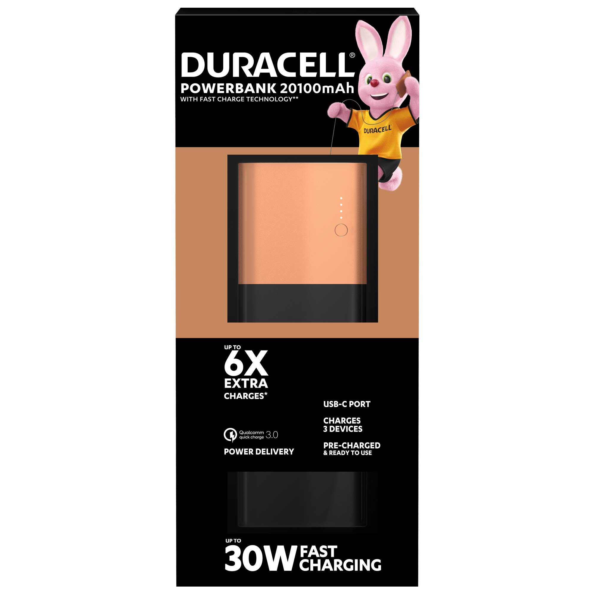 Duracell Power bank 20100 mAh, Portable Charger with Fast Charge Technology IN / OUT