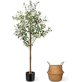 CyanGrove 4FT Artificial Olive Tree Indoor, Tall Faux Olive Tree with Pot&Basket, Large Fake Olive Tree with Realistic 576 Silk Leaves and 32 Fruits for Living Room Home Office Decor
