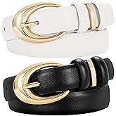 TRIWORKS 2 Pack Women Leather Belt for Jeans Pants Fashion Ladies Skinny Faux Leather Belt with Gold Buckle