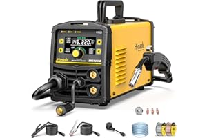 hynade 145A MIG Welder, Gas/Gasless Flux Core MIG Welder/Lift TIG/Stick 3 in 1 MIG Whelding Machine, MIG145FX MIG Welder 110/220V Dual Voltage with Synergic Control Digital Screen Display