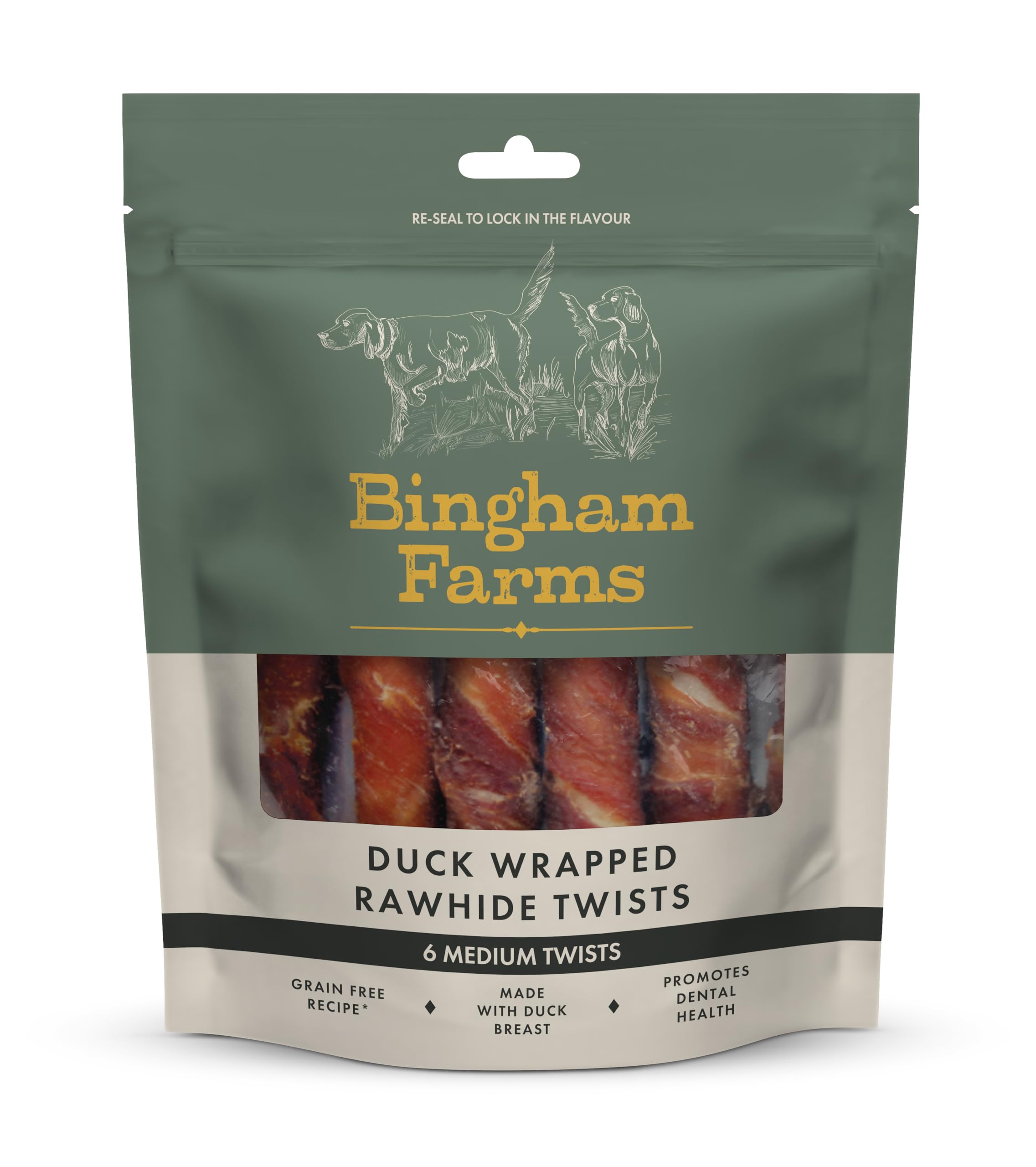 Bingham Farms Duck Wrapped Rawhide Twist Dog Treat - Dental Chew, Nutritious, Natural Flavour, High Protein – Medium - 6 pk - 120 g