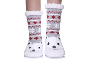 Yebing Kids Boys Girls Slipper Socks Cute Animal Fuzzy Winter Warm Fleece Lining Christmas Socks With Grippers