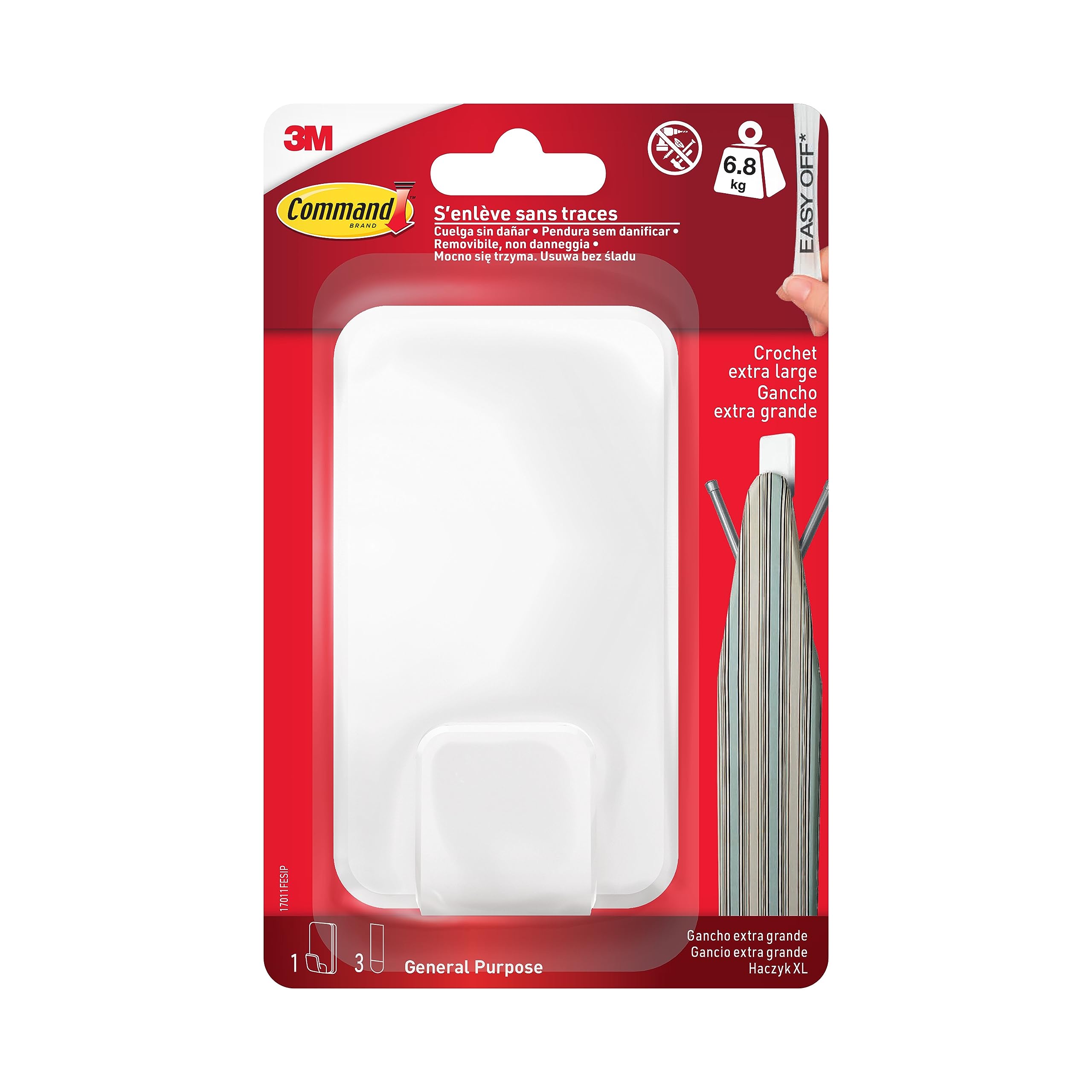 Command Utility Hook 17011FESIP, White, X-Large for Heavyweight < 6.8 kg, 1 Hook + 3 Strips