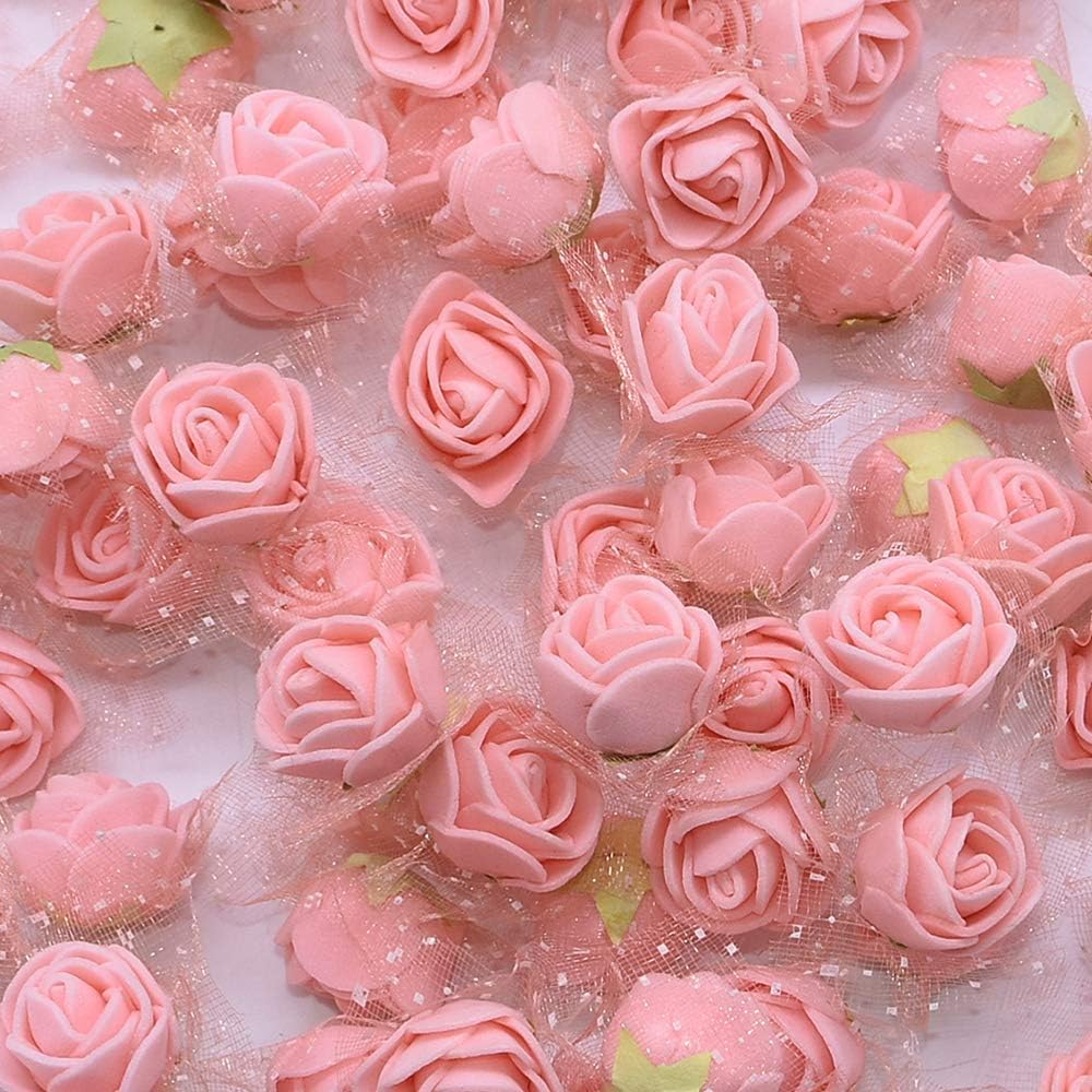 YONGSNOW Mini PE Foam Rose Flower Head 200pcs 2cm Artificial Rose Heads for DIY Scrapbooking Wreath Wedding Party Home Decoration (Peach)
