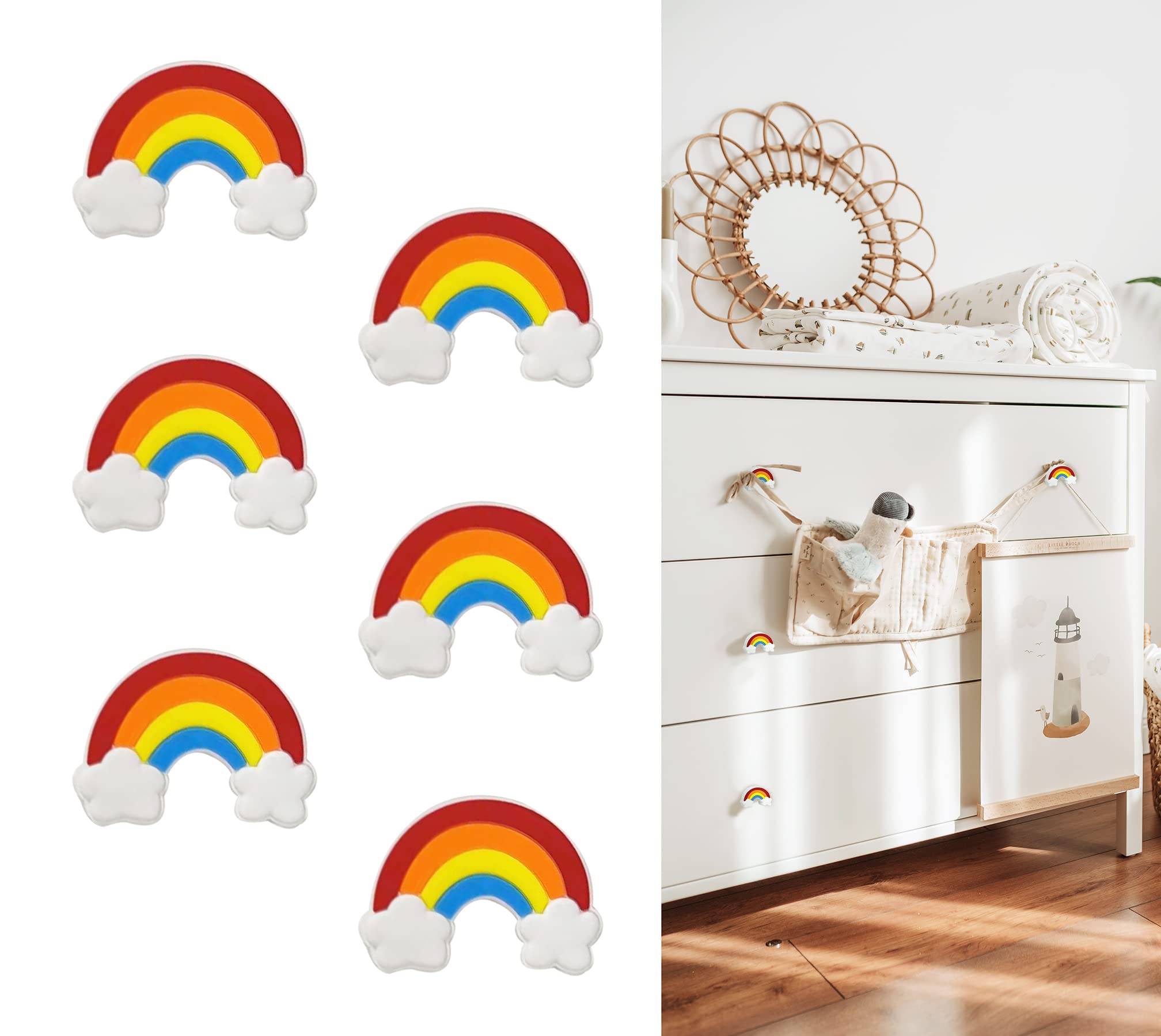 CcHhyyt Cartoon Shape Soft Rubber Knobs for Kids Girls Boys Cabinet Handle Drawer Knobs for Nursery Cupboards Pack of 6 (Red Rainbow)