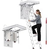 Retractable Pull Down Attic Ladder, 12-Step Ceiling Ladder with Handrail | 660 lb Capacity, ceiling opening, heavy duty steel, garage, loft, attic access, foldable design, 31.1 &times; 38.9 in