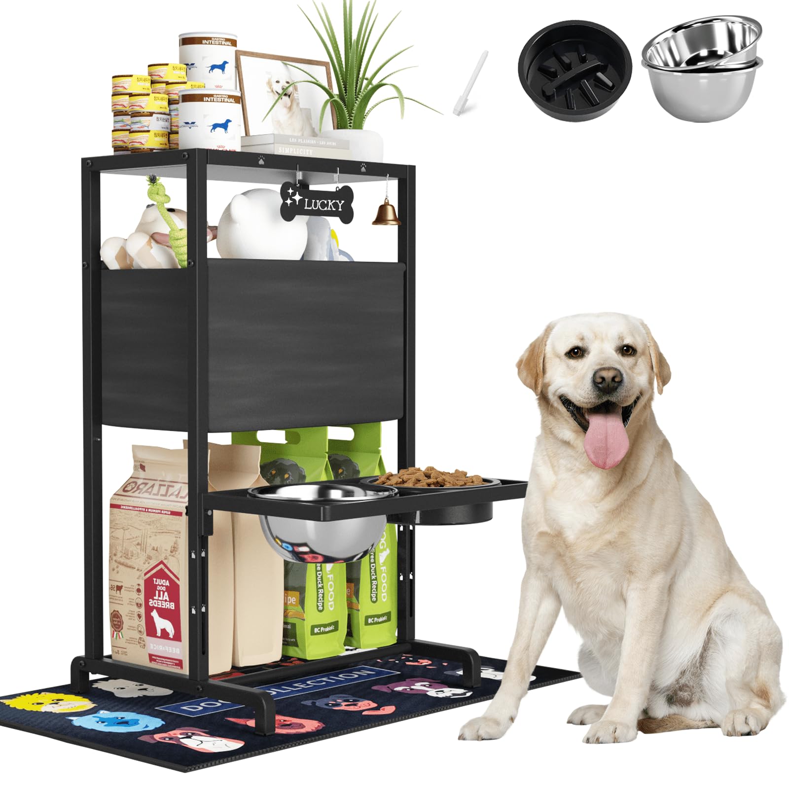 Photo 1 of Elevated Dog Bowls, Height Adjustable Raised Dog Bowl Stand (4.5'' to 12''), Organizer Bowl Holder for Large Medium Dogs