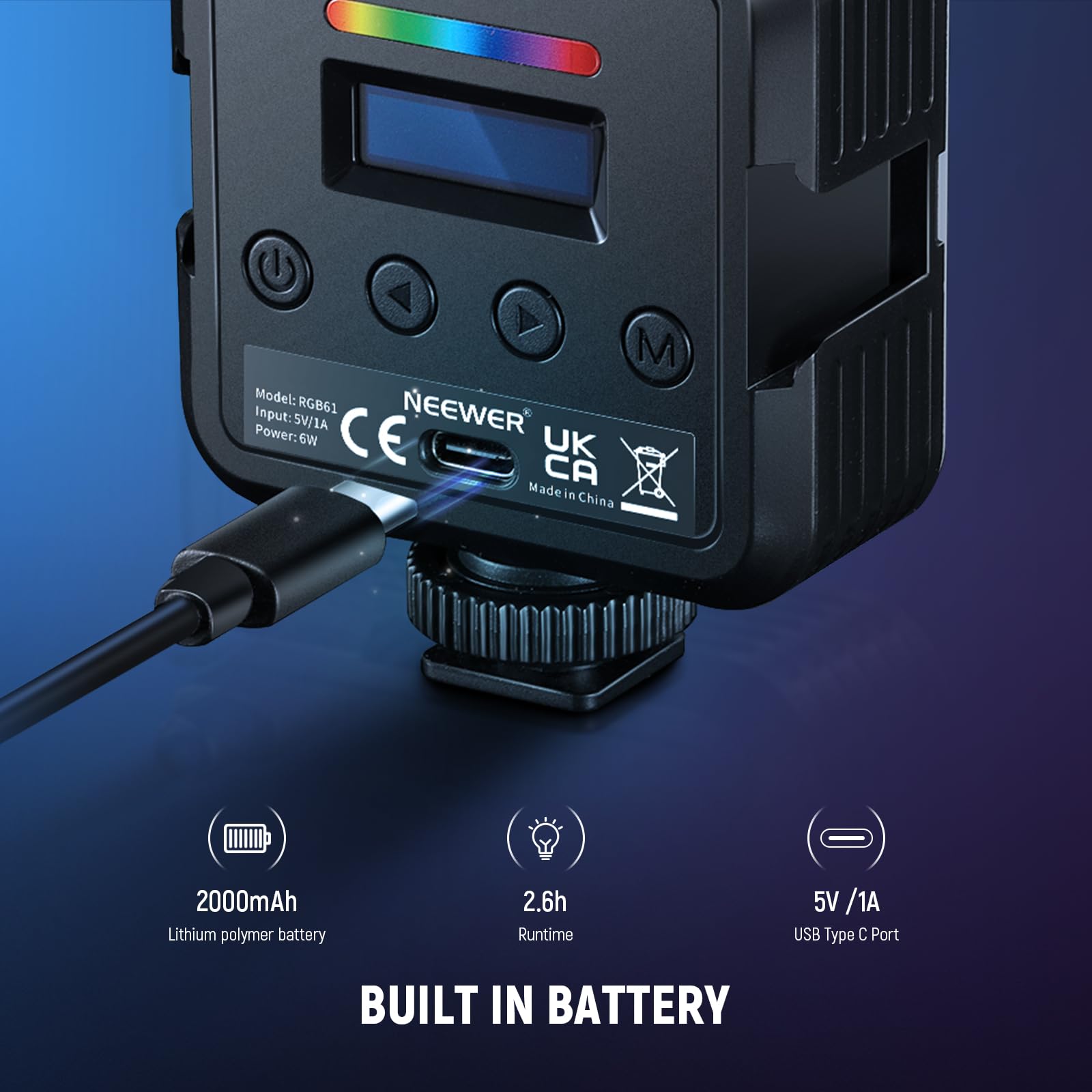 NEEWER Magnetic RGB Camera Light, 360° Full Color RGB61 Small LED Panel Video Light with 3 Cold Shoe Mounts/CRI 97+/20 Scene Modes/2500K-8500K/2000mAh Portable Recording Photography Selfie Lighting