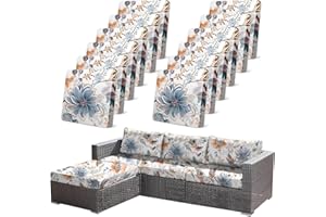 CALBODE 12Pcs High Elastic Digitally Printed Sofa Seat Cushion Cover for Fall Decor, Soft Reusable Floral Stretch Couch Cushion Slipcover for Outdoor Furniture Protector Replacement, All-Season