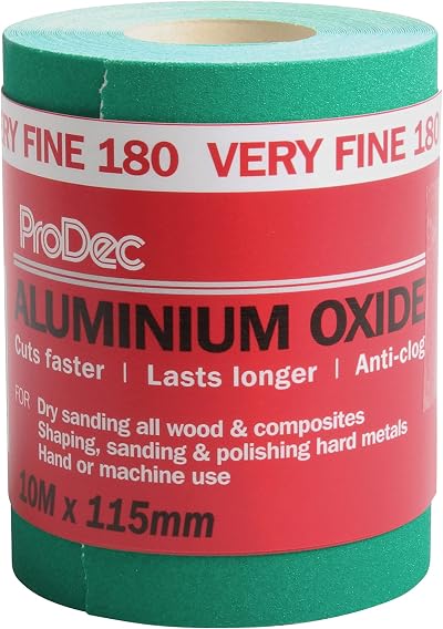 ProDec 10m Roll 180 Grit Very Fine Green Aluminium Oxide Sandpaper 115mm