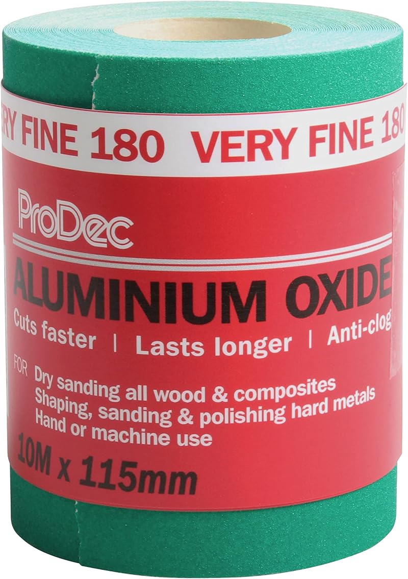ProDec 10m Roll 180 Grit Very Fine Green Aluminium Oxide Sandpaper 115mm