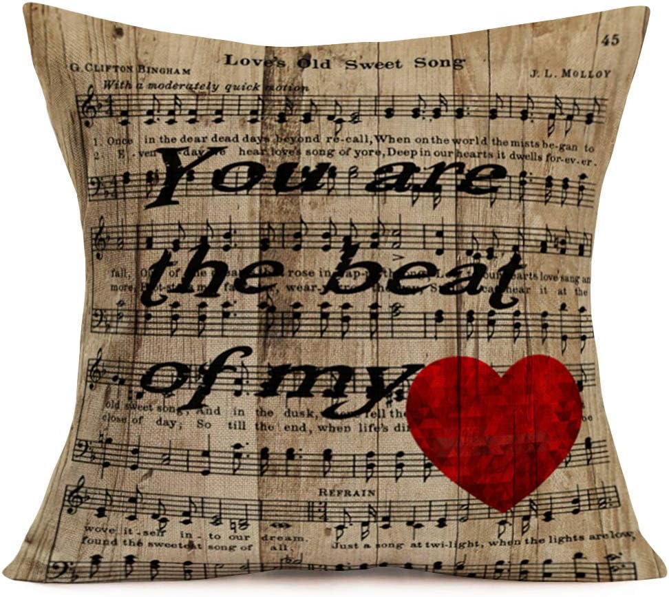 Amazon Com Tlovudori You Are The Beat Of My Heart Sweet Quote Saying Throw Pillow Covers Vintage Wood Style With Music Note Stave Classical Valentine S Cotton Linen Pillowcase For Sofa Chair 18 X18 Qs Note