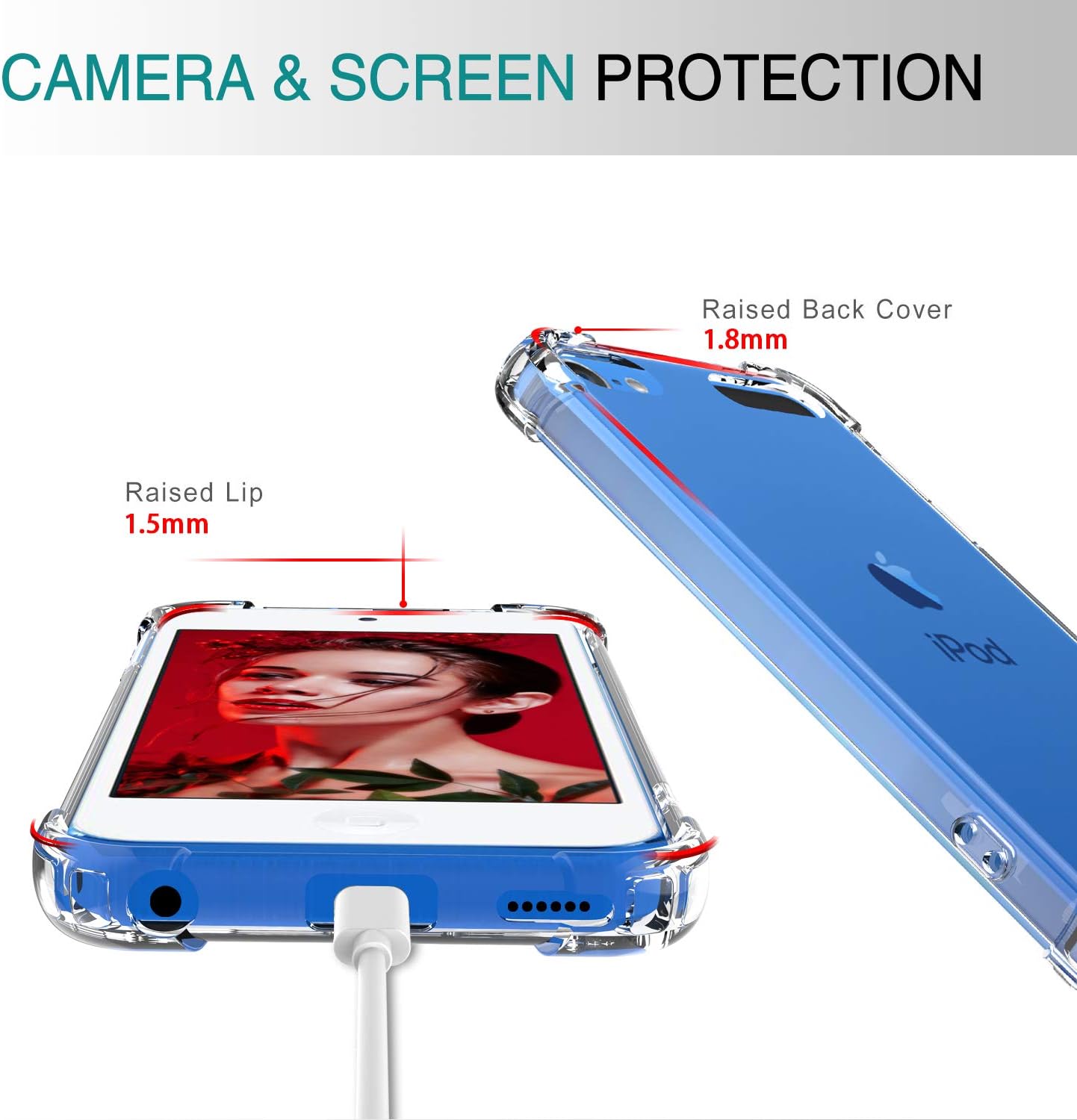 iPod Touch 7 Case, iPod Touch 6 Case, iPod Touch 5 Case with Tempered Glass Screen Protector [2 Pack], LeYi Shockproof Crystal Clear Soft Bumper Hard Case for Apple iPod Touch 7th/ 6th/ 5th Generation
