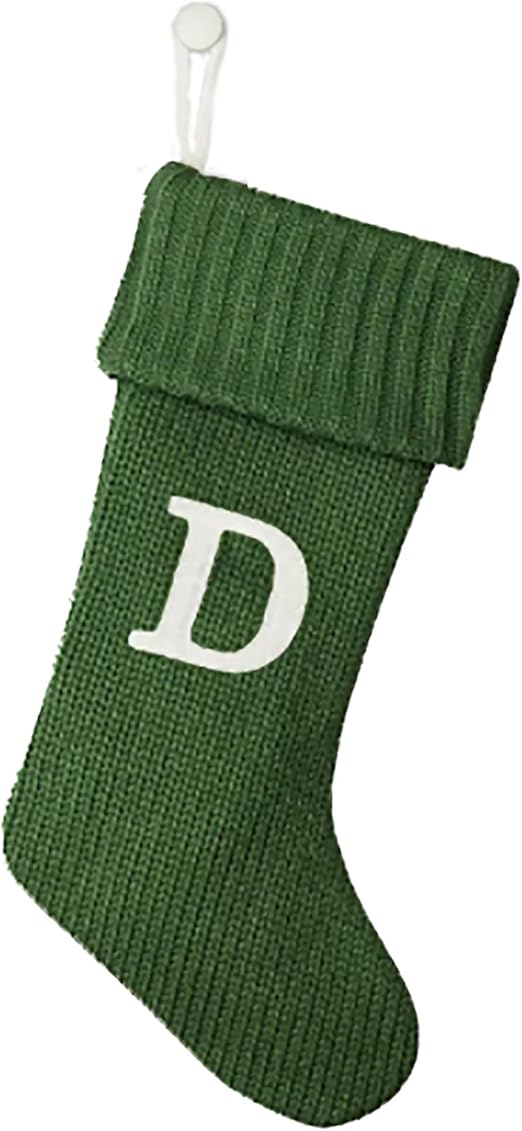 Knit Monogram Stocking (Green Letter D) Home