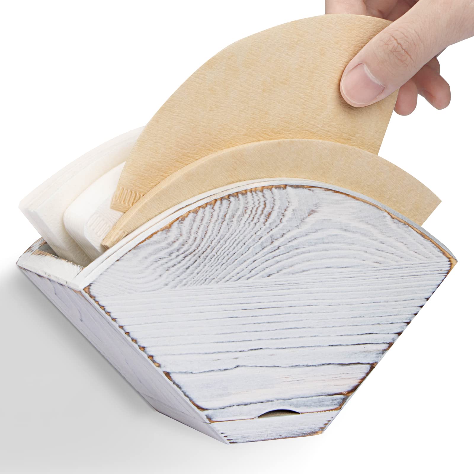ANBOXIT Coffee Filter Holder, Farmhouse White Wall Mount Pine Wood Coffee Filter Holder Storage Container for Hario V60, Melitta Cone Filters