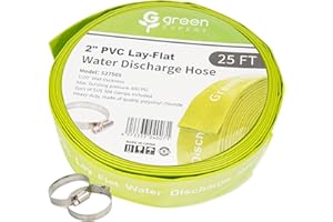 G GREEN EXPERT Green Expert 2 inch ID Lay Flat Discharge Hose 25 feet with Clamps Reinforced PVC Water Drain Hose Heavy Duty for Sump Pumps Quickly Water Removal Pool Backwash Filter Accessories Green 527505