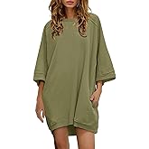 Nirovien Women's Oversized Sweatshirt Dress 3/4 Sleeve Crewneck Tunic Sweatshirts Casual Long Pullover with Pockets