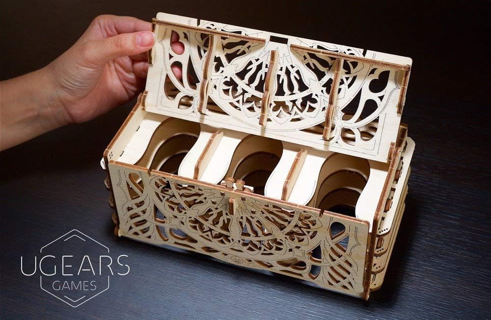 UGEARS 70068 3D Model Kit Board Games Card Holder Wooden Card Holder for 12 Card Packages Wooden Kit Card Games for Adults Model Making Set Game Accessories - Image 4