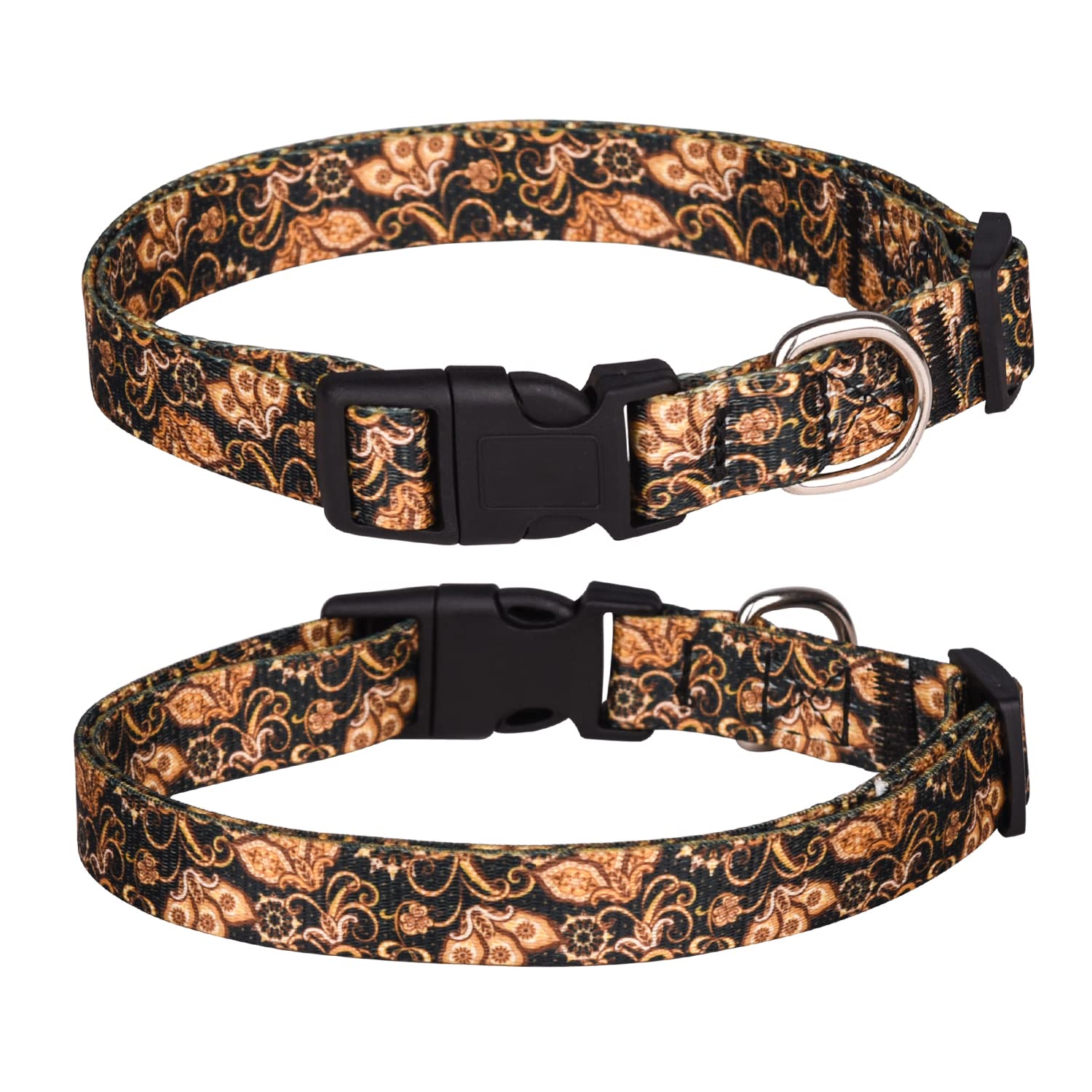 haoyueer Dog Collar for Small Medium Large Dogs, Cute Girl Dog Pet Collar Soft Adjustable Fancy Floral Girl Puppy Dog Collars (M:32-52CM, Gold)