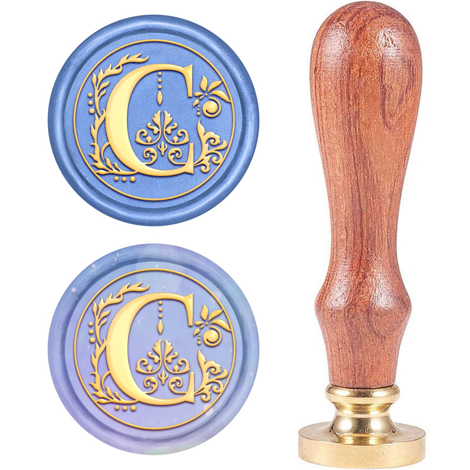 CRASPIRE Retro Alphabet Initials Wax Sealing Stamp Classic Vintage 26 Letters A-Z 25mm Removable Brass Head Wood Handle for Envelope Invitation Embellishment Gift Decoration（Letter C）