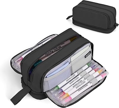 Howala Large Capacity Pencil Case 4 Compartments Canvas Bag Organizer