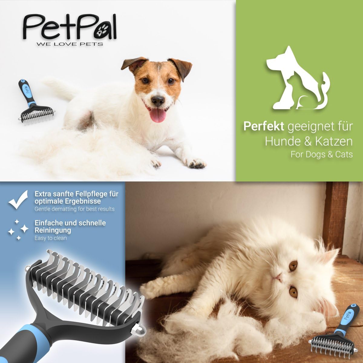 PetPäl Grooming, Dematting Comb for Dogs Cats, Horses, Blue, M 72mm - Image 5