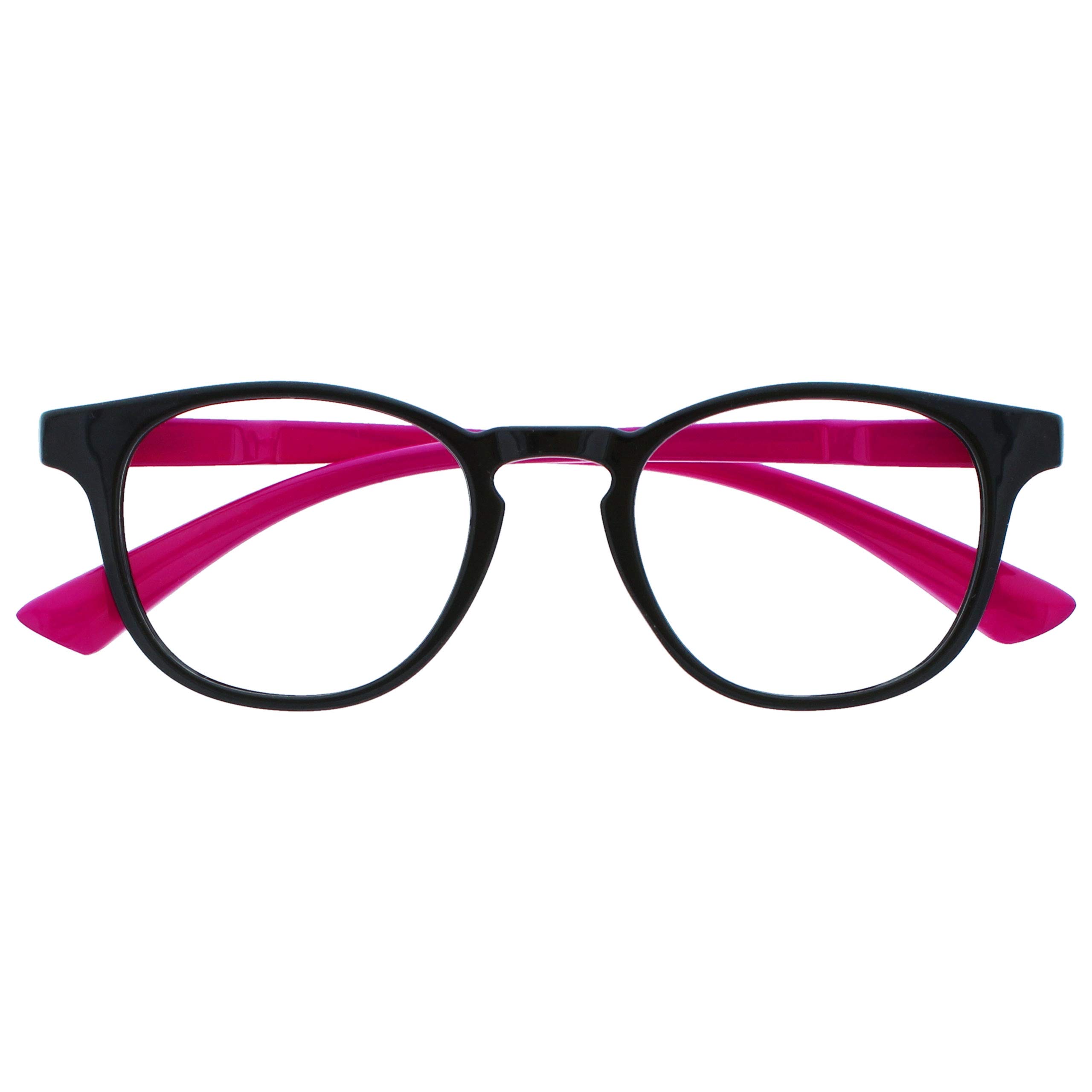 OPULIZE Bop Blue Light Blocking Glasses Kids Round Frame Protect Eyes Improve Sleep Reduce Headaches Computer Gaming Black Pink Arms Boys Girls B47-F