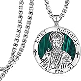 925 Sterling Silver St Nicholas Medal Necklace Religious Pendant Patron Saint Nicholas Jewelry Catholic Gift for Men Women