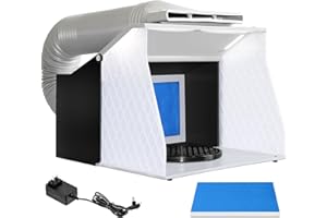 HOTORDA 24W Airbrush Spray Booth,Portable Spray Paint Booth Dual Fan Airbrush Paint Spray Booth with 4 LED Lights and Extra Filter100-240V Spray Airbrush Ventilation Booth for Airbrushing Hobby Model Crafts