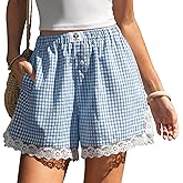 TARSE Gingham Shorts for Women Boxer Lace Trim Sleep Pajama Lounge Shorts Summer Casual Home Wear Bottoms