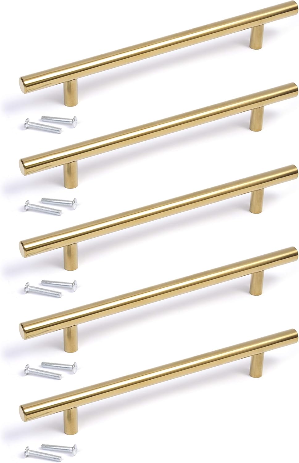 BSM Marketing T bar Handle Knob Gold Finish Kitchen Bedroom Bathroom (5, 192mm Hole centres), Gold,black