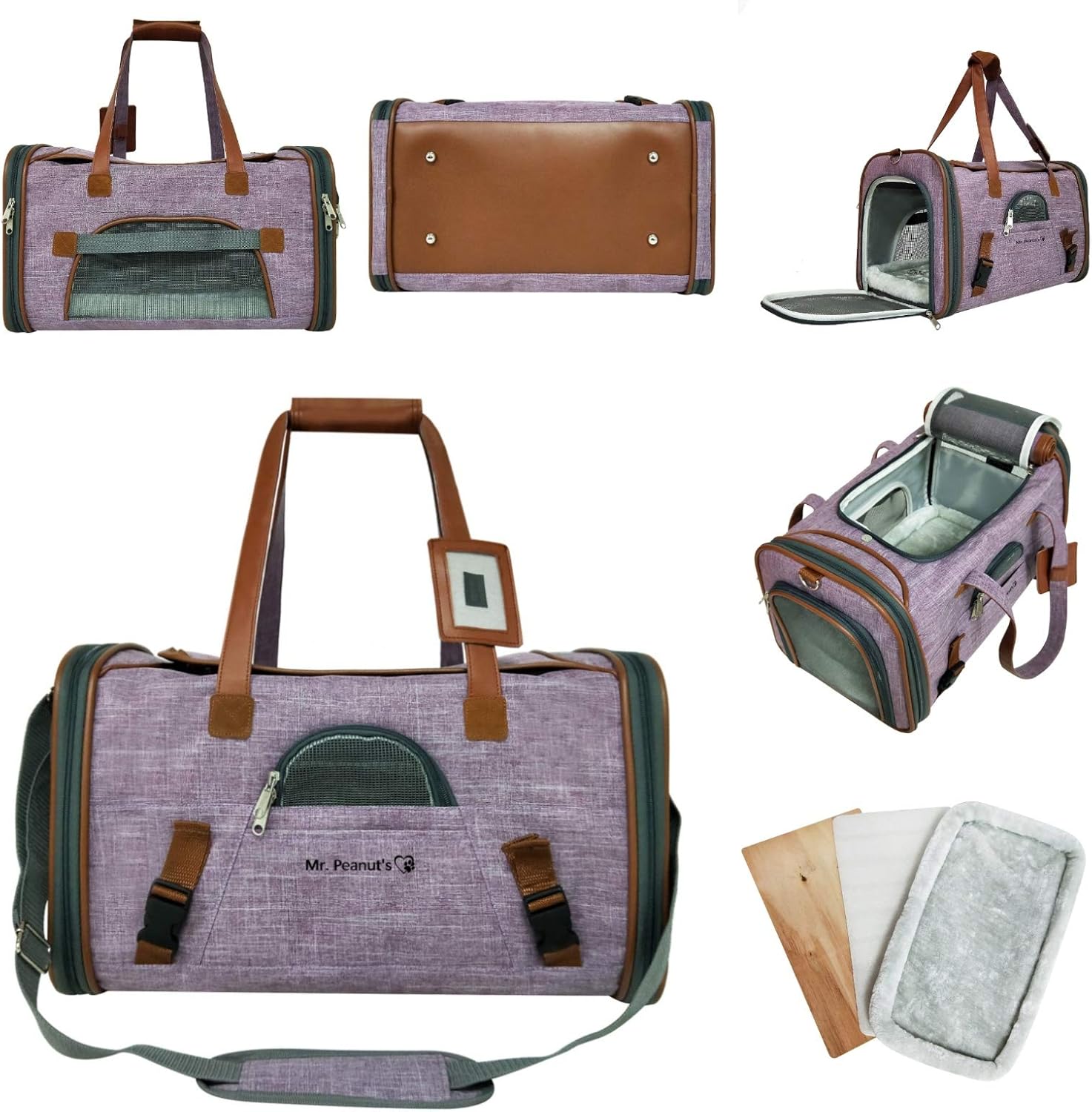 Mr. Peanut's Airline Approved Soft Sided Pet Carrier, Low Profile Luxury Travel Tote With Fleece Bedding & Safety Lock - Image 5