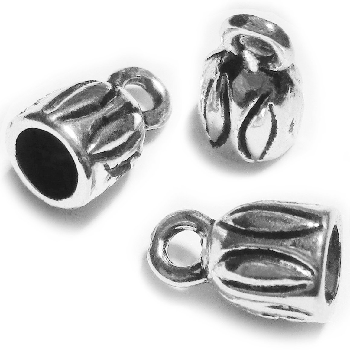 Antique Silver Leather Cord End Caps Small Cord Crimp