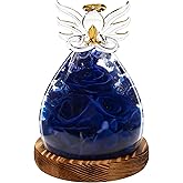 YDKGPSH Gifts for Women Preserved Flowers Eternal Rose in Glass Angel Forever Flowers Real Deep Sapphire Blue Roses with LED Lights in Mother's Day Birthday Christmas Wedding Ceremony