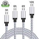 Micro USB Cable,Amoner 4Pack 3FT/6FT/6FT/10FT Micro USB to USB Cable Nylon Braided, Fast Micro USB Charger Cable for Windows Phones/MP3 and More (White)